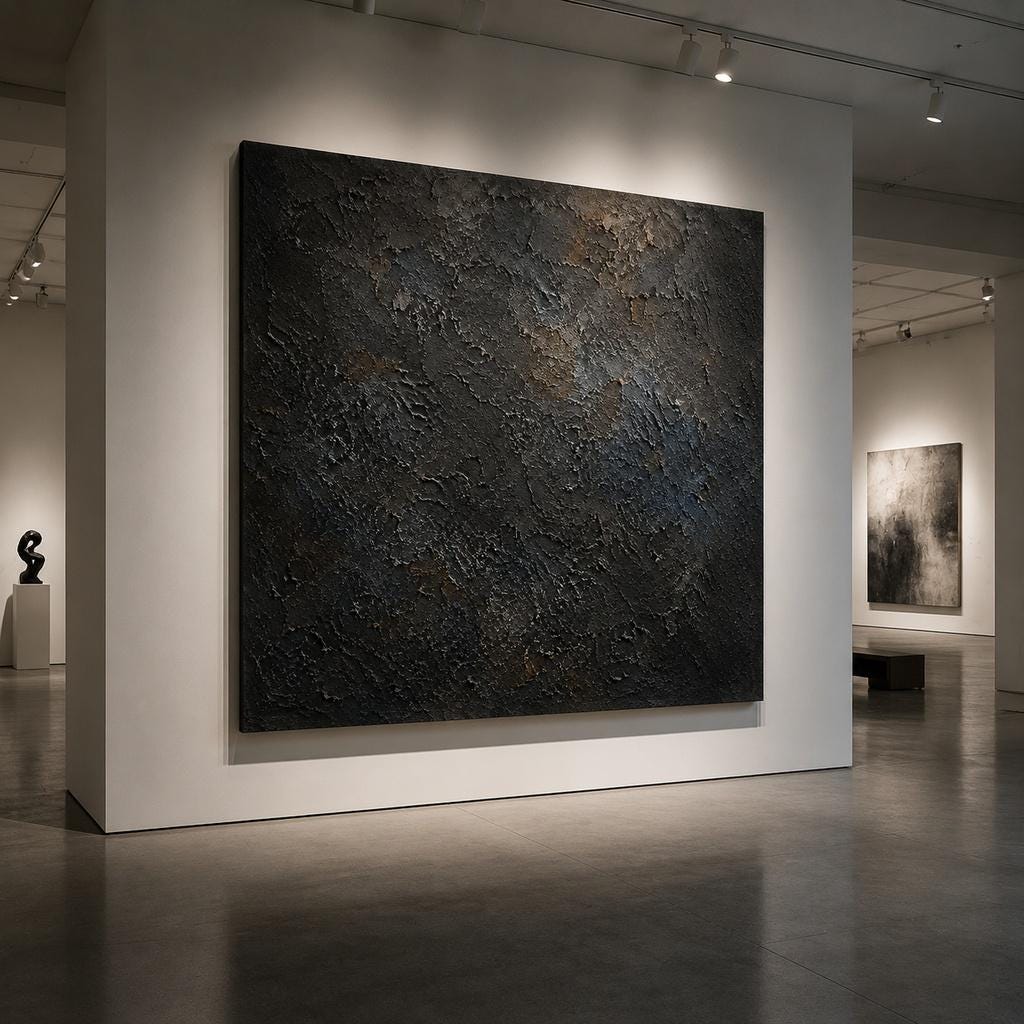 Large Black Textured Abstract Painting, Impasto Canvas Wall Art, Modern Living Room Decor