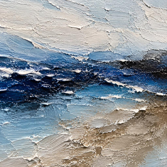 Textured Blue Ocean Abstract Painting, Large Acrylic Impasto Canvas Art, Modern Coastal Living Room Decor