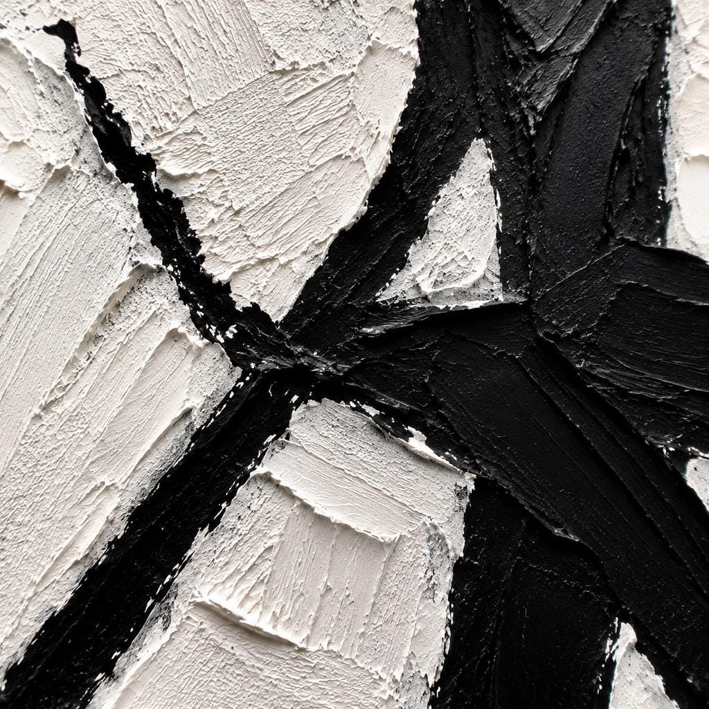 Textured Black White Abstract Canvas Art, Impasto Palette Knife Painting, Modern Monochrome Living Room Decor