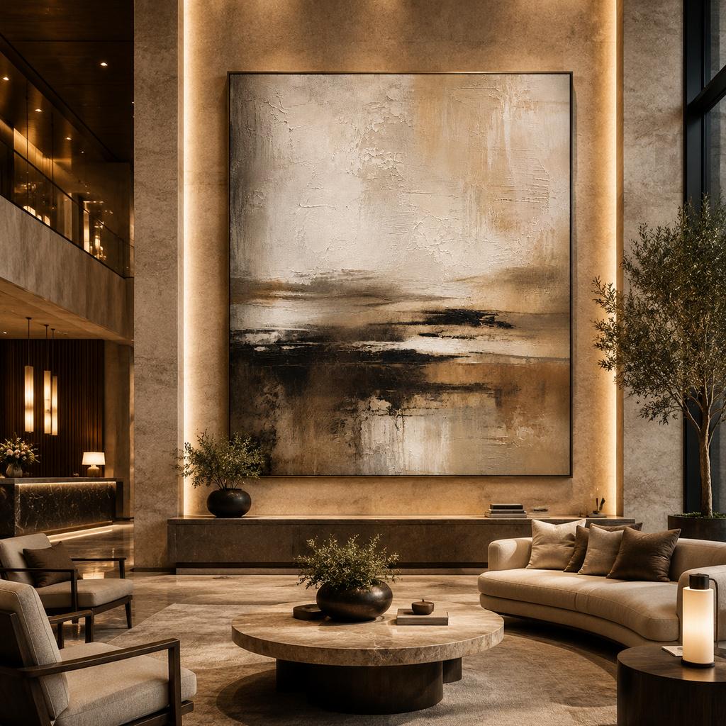 Moody Brown Textured Abstract Painting, Earthy Neutral Impasto Canvas Art