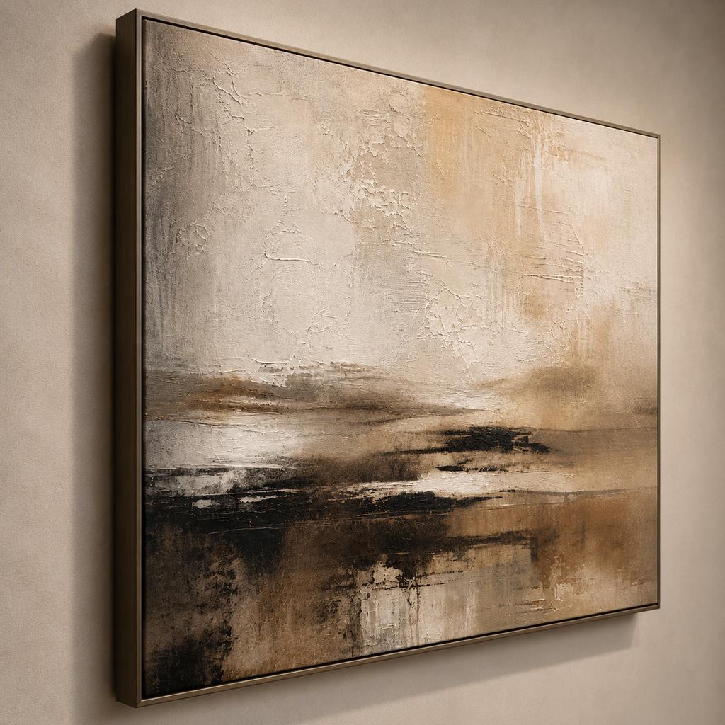 Moody Brown Textured Abstract Painting, Earthy Neutral Impasto Canvas Art