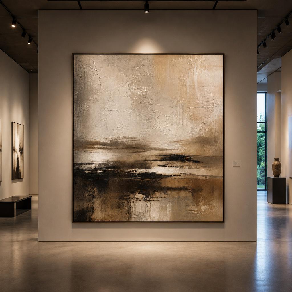 Moody Brown Textured Abstract Painting, Earthy Neutral Impasto Canvas Art