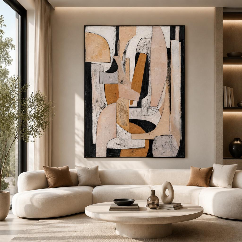 Large Textured Abstract Canvas Art, Blush Pink & Cream Palette Knife Painting, Oversized Modern Living Room Decor