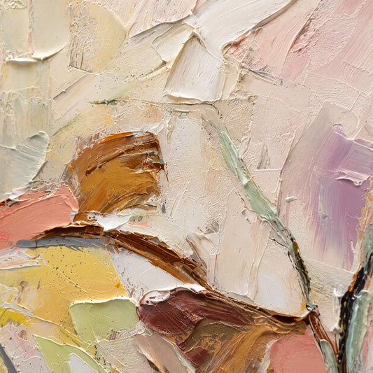 Textured Abstract Canvas Art, Soft Neutral Impasto Palette Knife Painting
