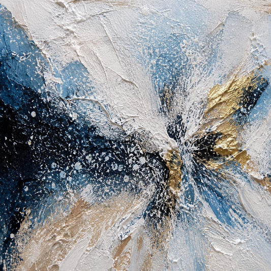 Textured Blue Gold Abstract Painting, Contemporary Impasto Canvas Art