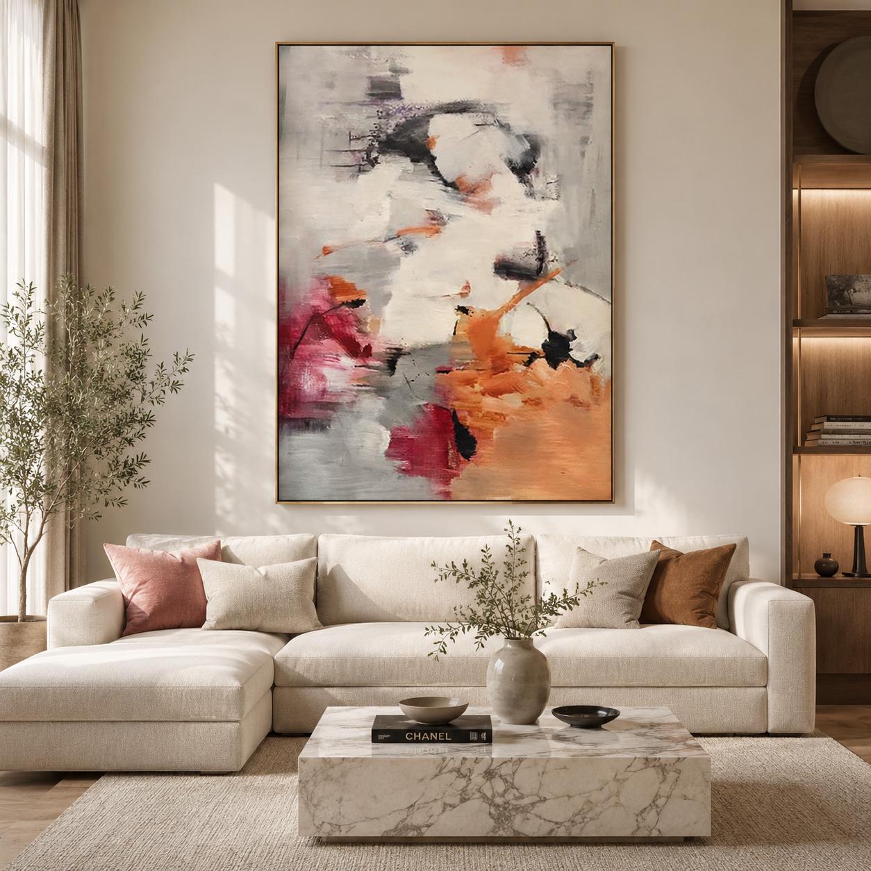 Soft Abstract Painting, Neutral Contemporary Canvas Art, Modern Expressionist Wall Decor, Elegant Abstract Artwork