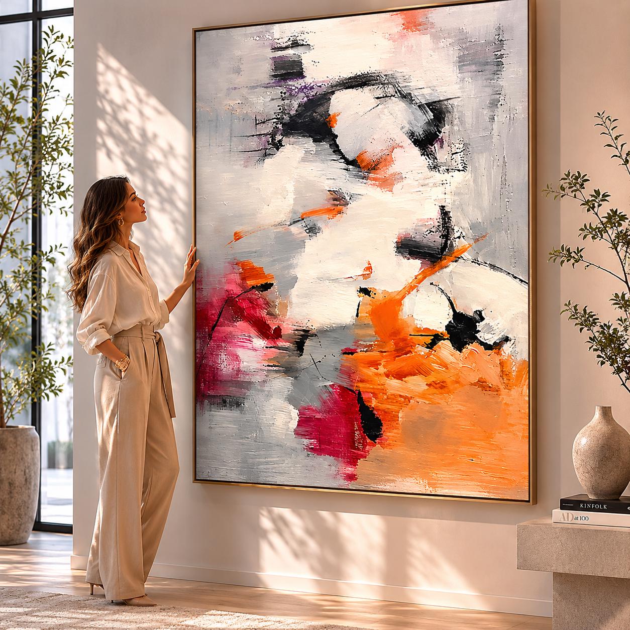 Soft Abstract Painting, Neutral Contemporary Canvas Art, Modern Expressionist Wall Decor, Elegant Abstract Artwork