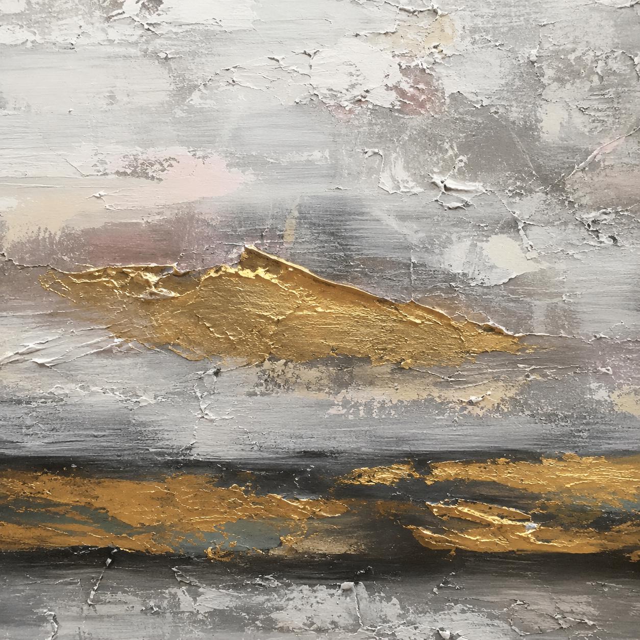 Gold Horizon Abstract Textured Canvas Art, Neutral Luxury Landscape Painting