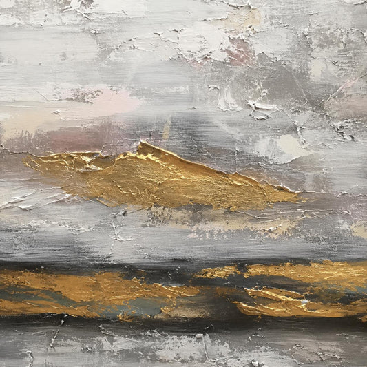 Gold Horizon Abstract Textured Canvas Art, Neutral Luxury Landscape Painting