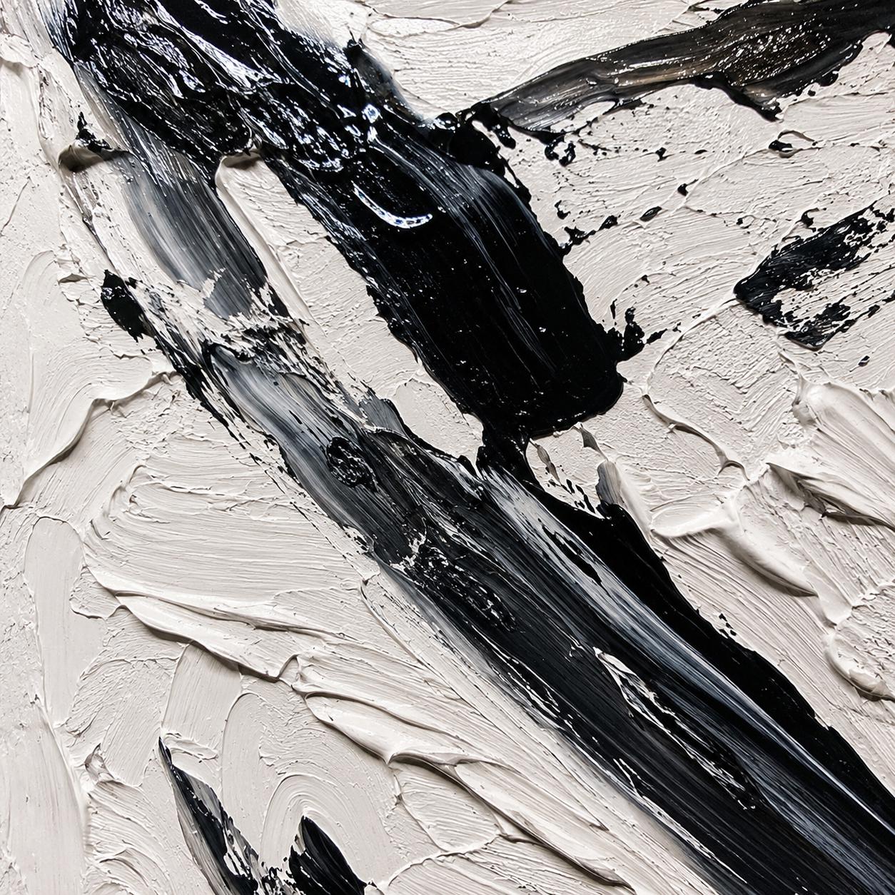 Textured Black White Abstract Canvas Art, Monochrome Palette Knife Wall Decor