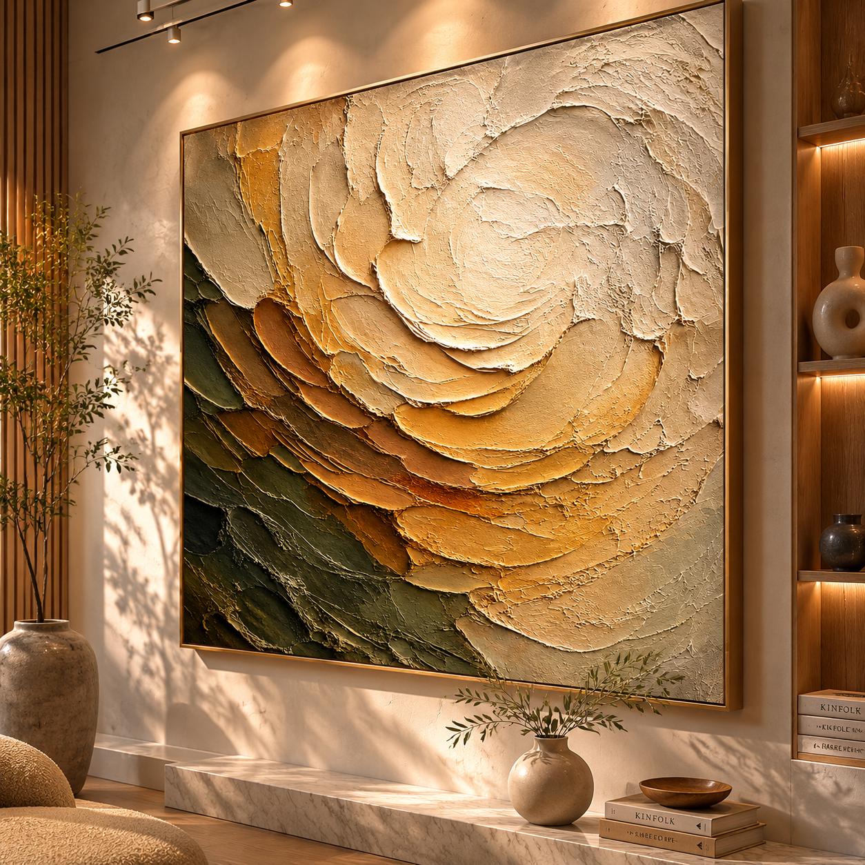 Neutral Floral Impasto Canvas Art, Beige Rose Sculptural Painting, Botanical Abstract Decor