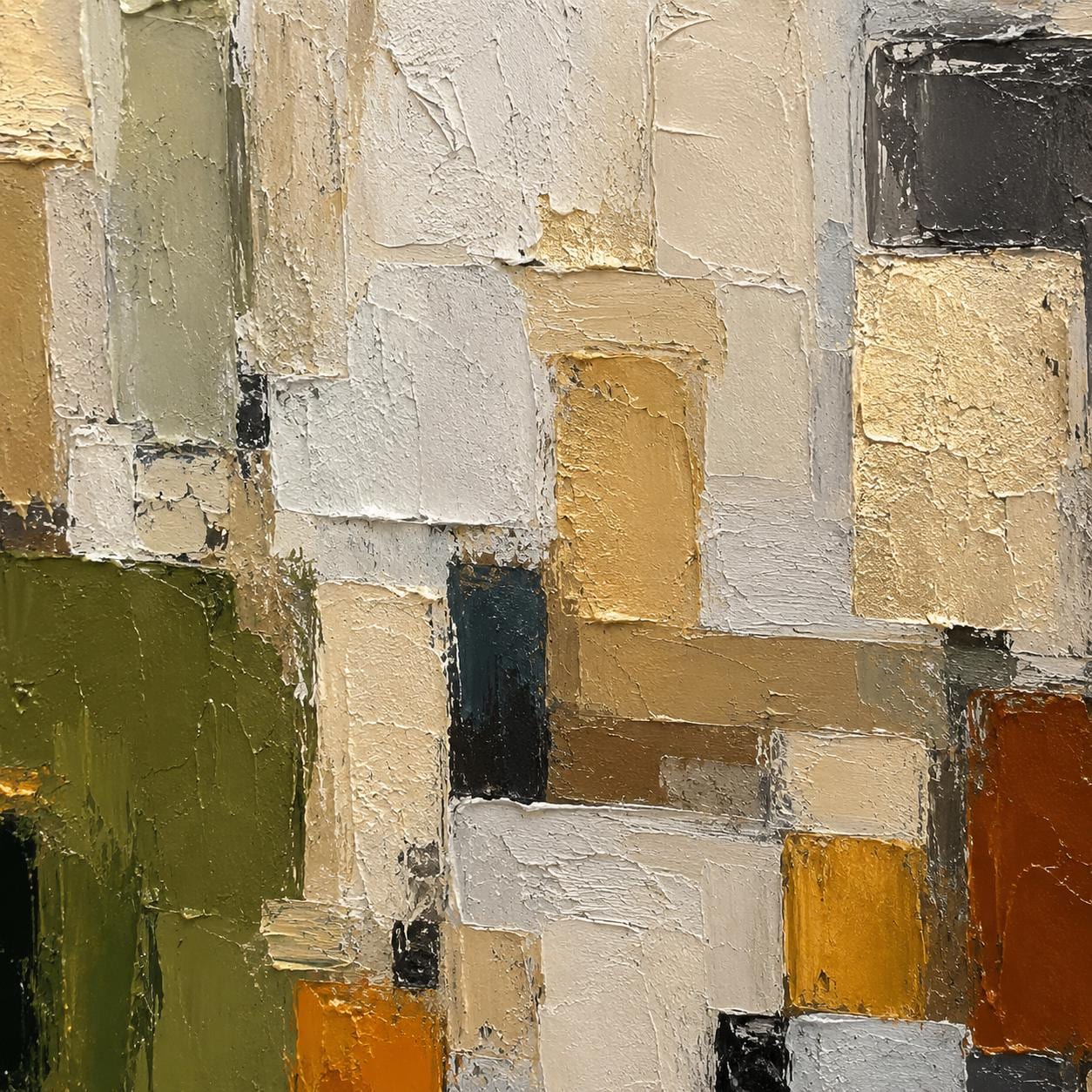 Textured Geometric Abstract Painting, Neutral Beige Gray Canvas, Modern Minimalist Wall Decor