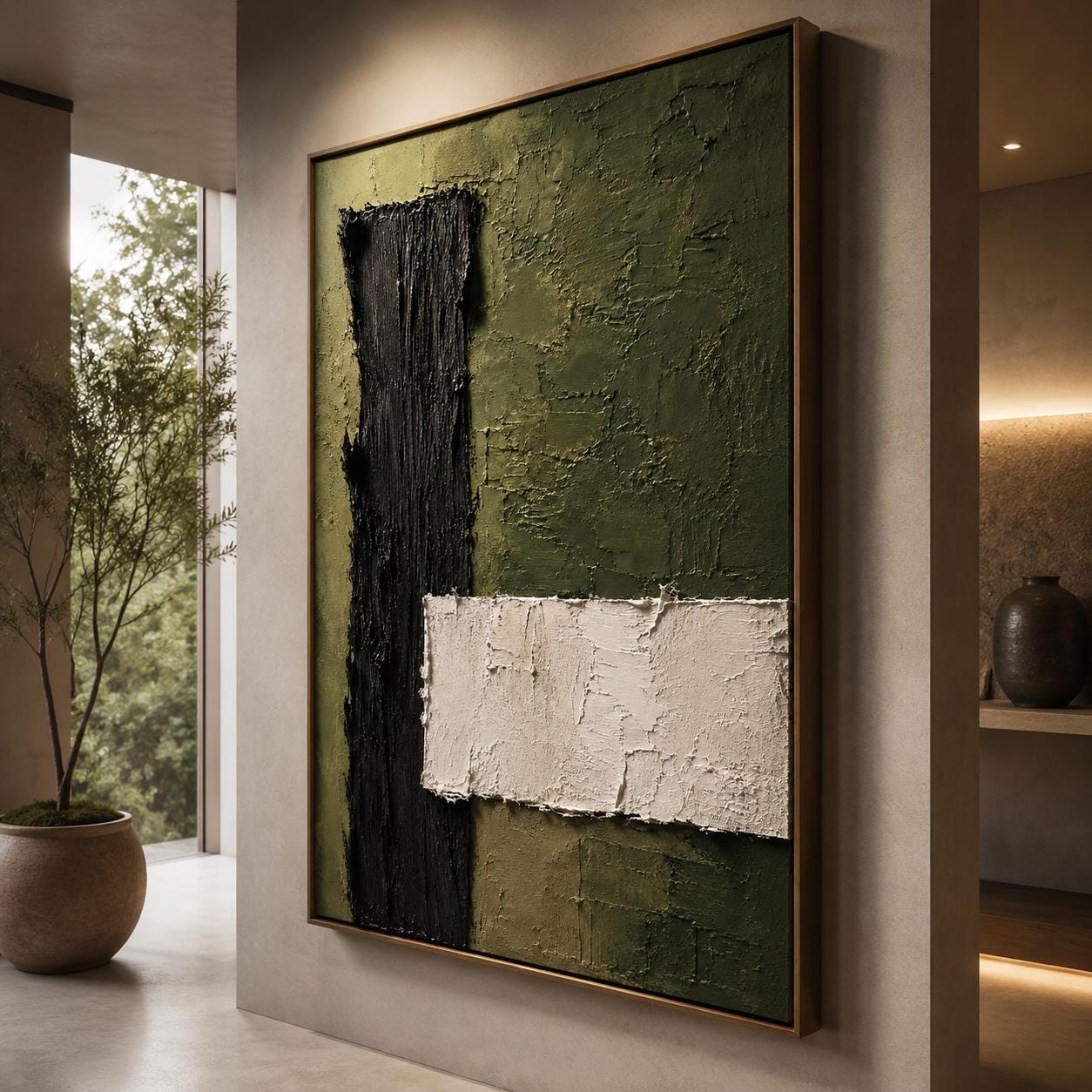 Textured Geometric Abstract Painting, Mid Century Modern Wall Art, Yellow Canvas