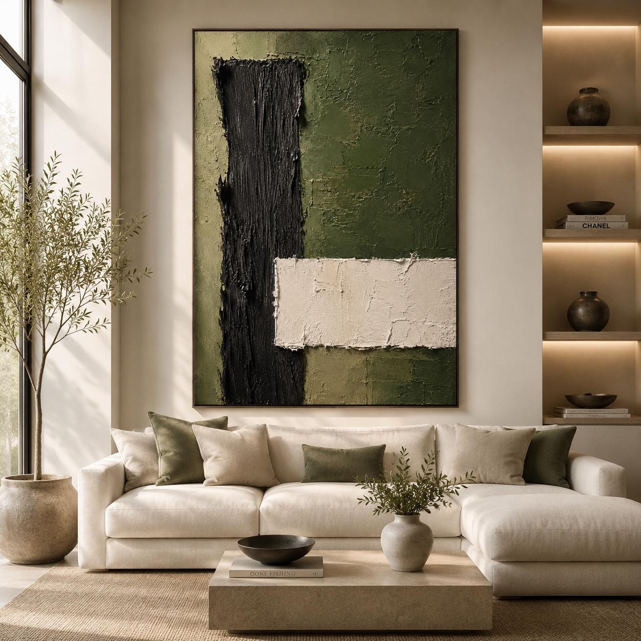 Textured Geometric Abstract Painting, Mid Century Modern Wall Art, Yellow Canvas