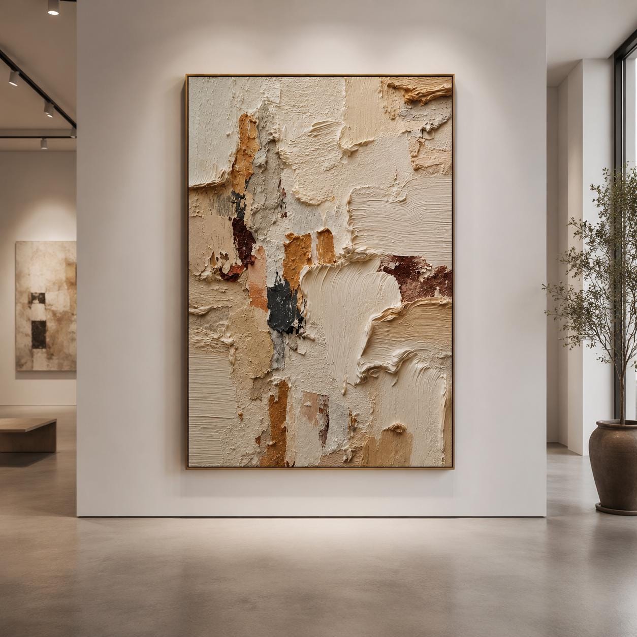 Textured Abstract Painting, Neutral Earth Tones, Modern Minimalist Wall Decor