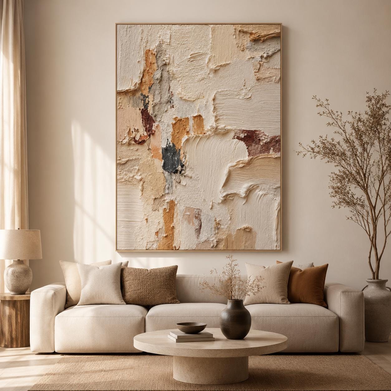 Textured Abstract Painting, Neutral Earth Tones, Modern Minimalist Wall Decor