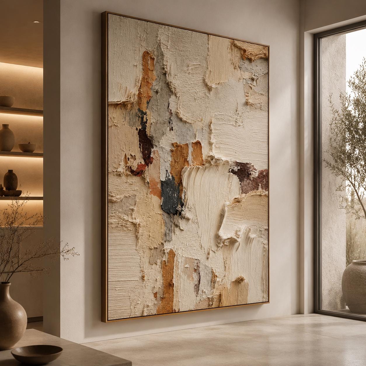 Textured Abstract Painting, Neutral Earth Tones, Modern Minimalist Wall Decor
