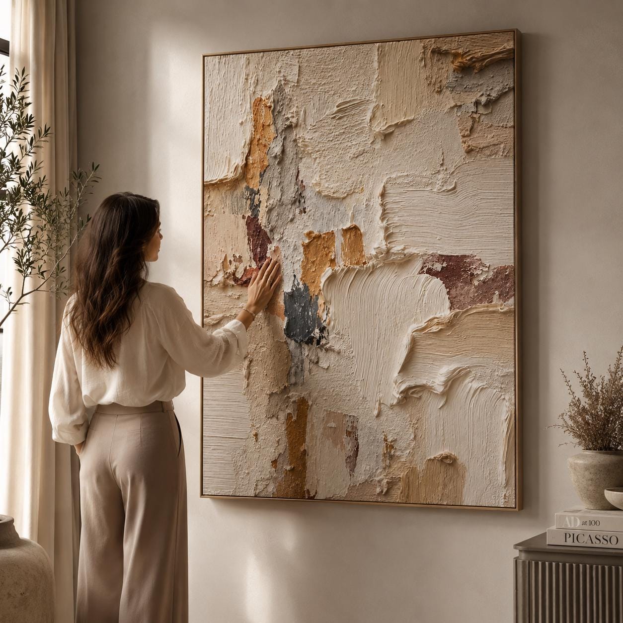 Textured Abstract Painting, Neutral Earth Tones, Modern Minimalist Wall Decor