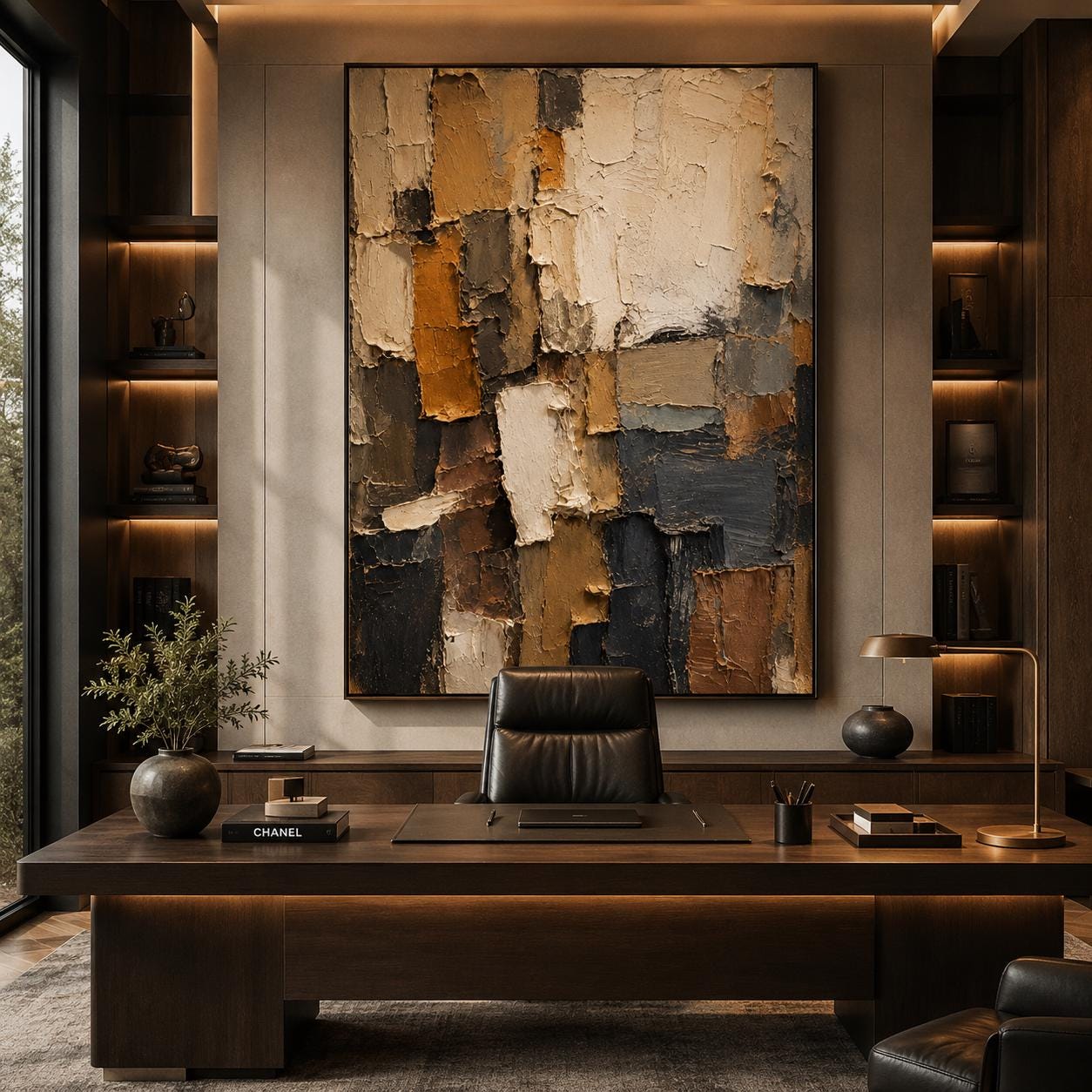 Textured Abstract Painting, Earth Tone Geometric Canvas Art, Modern Beige Brown Home Decor