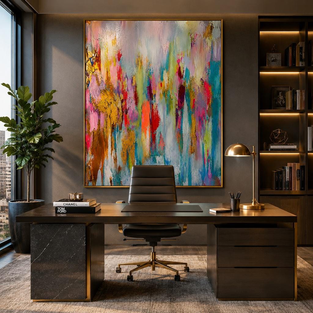 Large Textured Abstract Painting, Original Canvas Art, Gold Leaf Pink Blue, Impasto Wall Decor