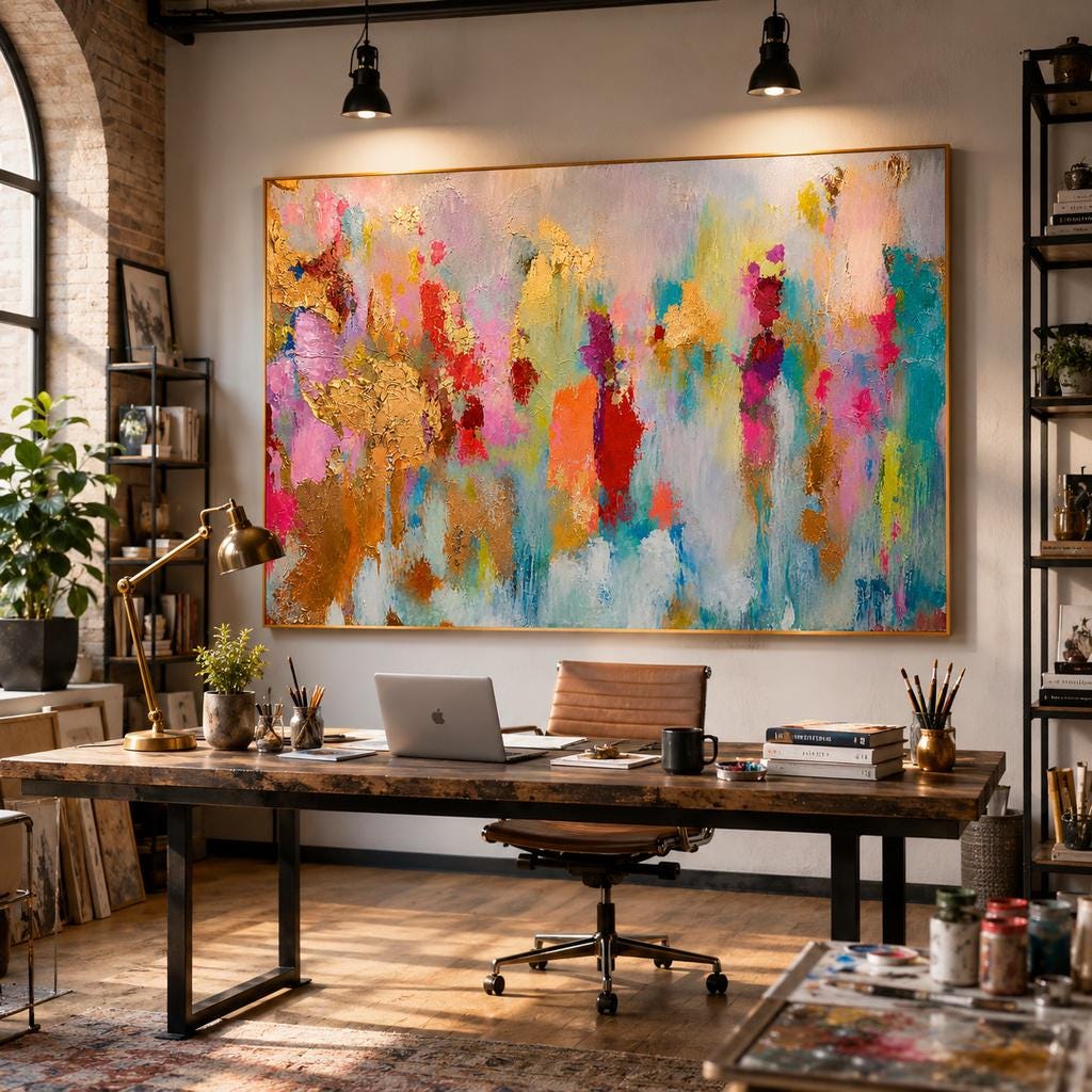 Gold Leaf Textured Abstract Painting, Original Canvas Art, Blue Pink Wall Decor, Large Modern Oil Painting