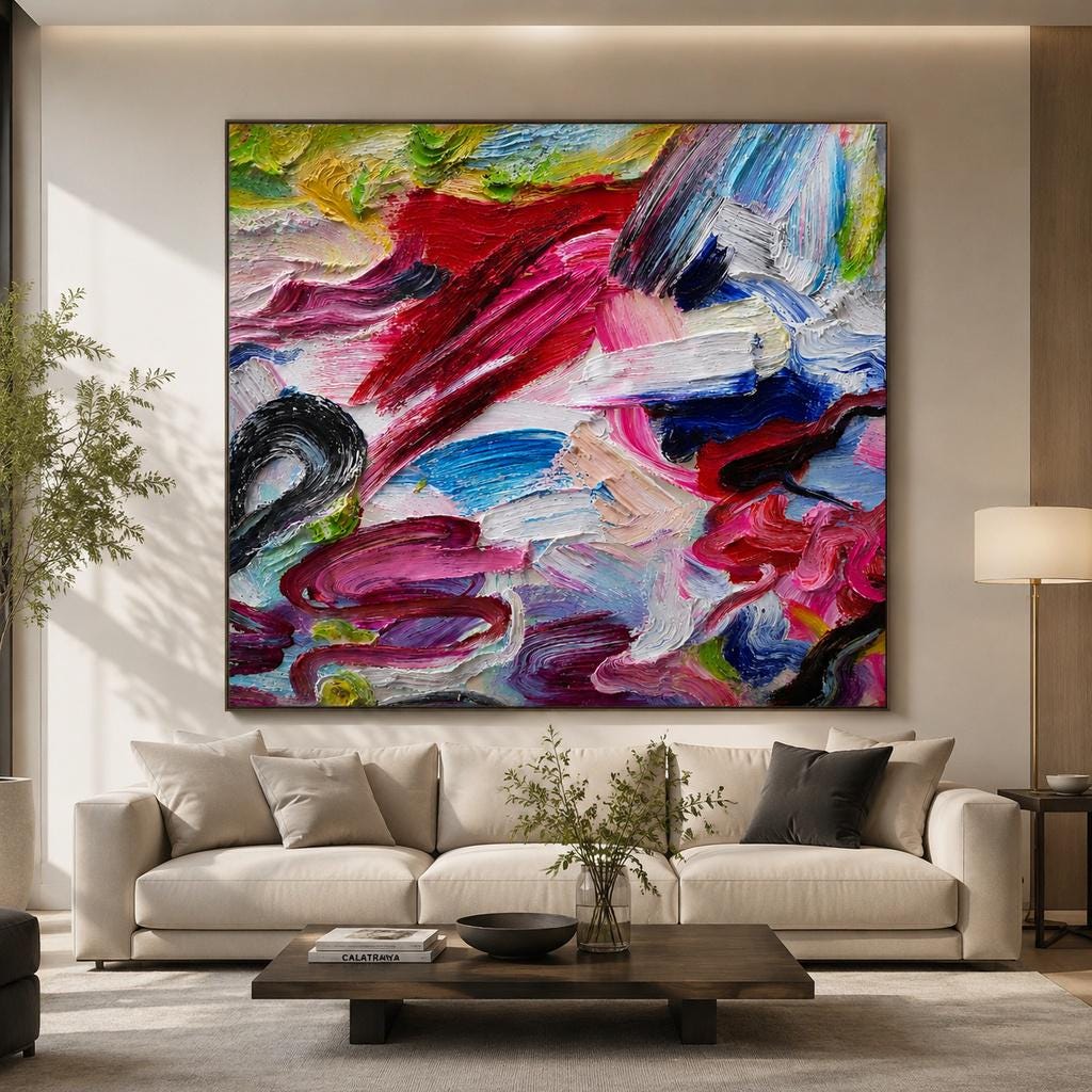 Extra Large Red Abstract Painting, Oversized Textured Canvas Wall Art, Original Modern Statement Piece