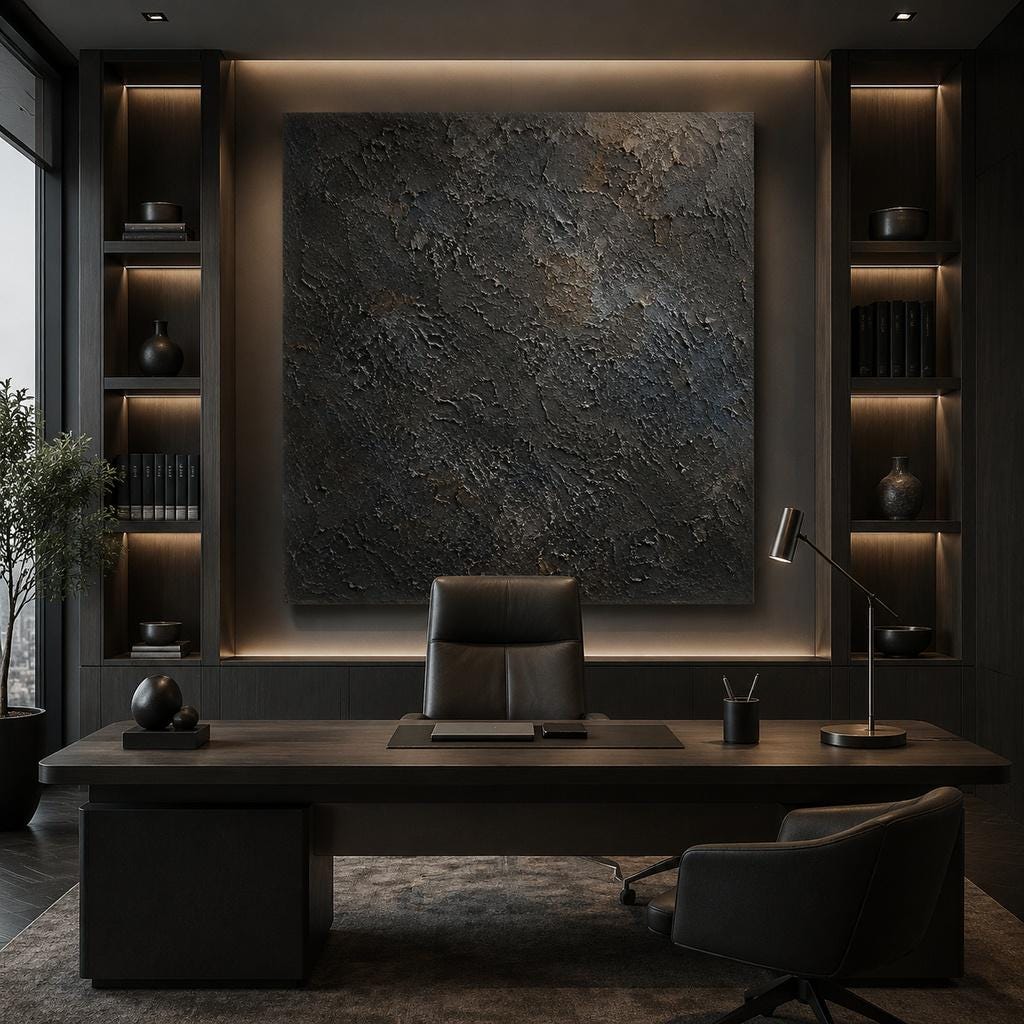 Large Black Textured Abstract Painting, Impasto Canvas Wall Art, Modern Living Room Decor
