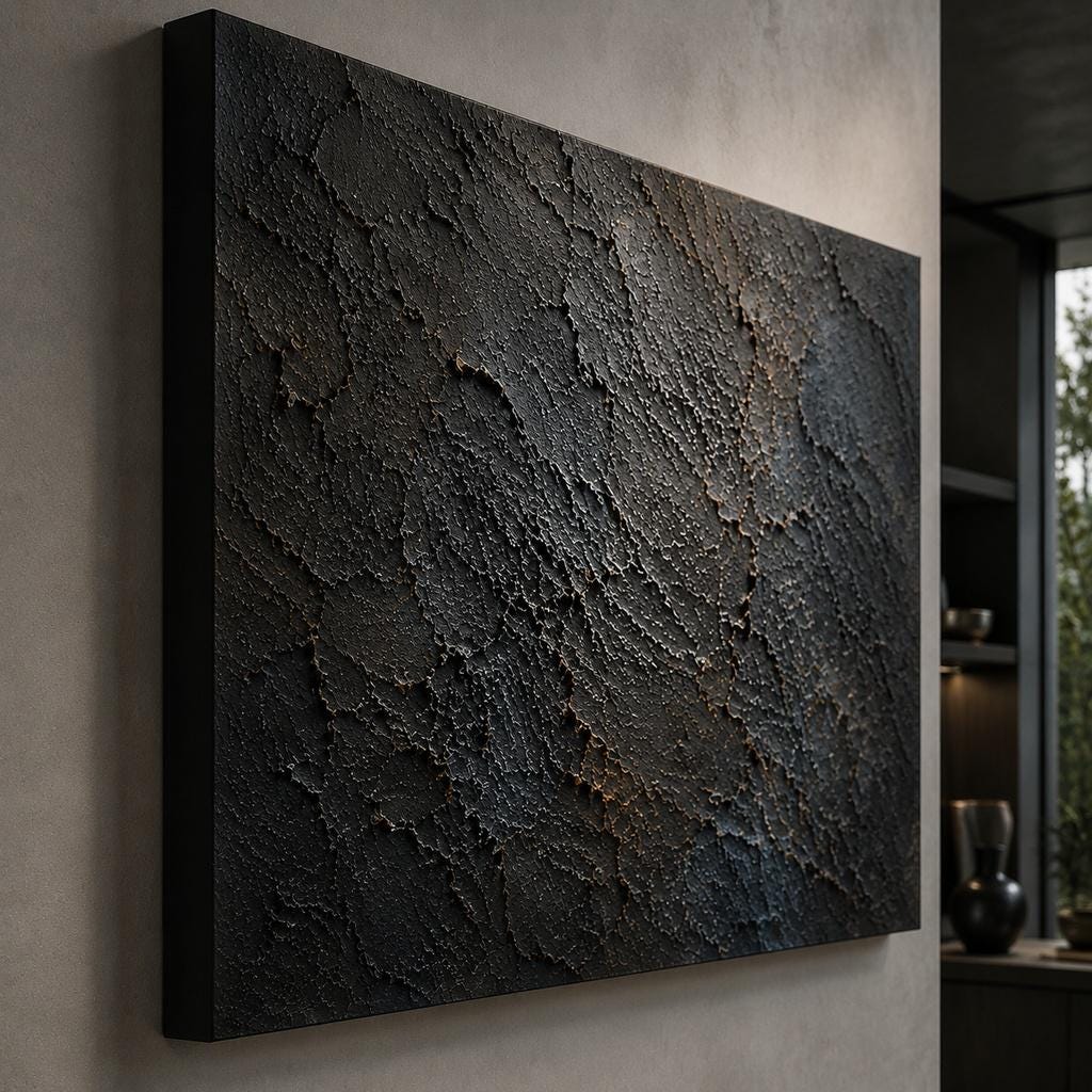 Large Black Textured Abstract Painting, Impasto Canvas Wall Art, Modern Living Room Decor