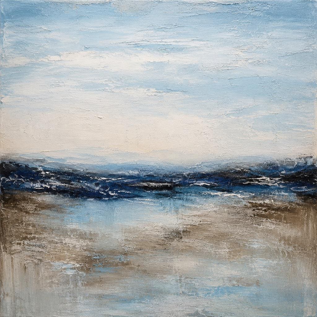 Textured Blue Ocean Abstract Painting, Large Acrylic Impasto Canvas Art, Modern Coastal Living Room Decor