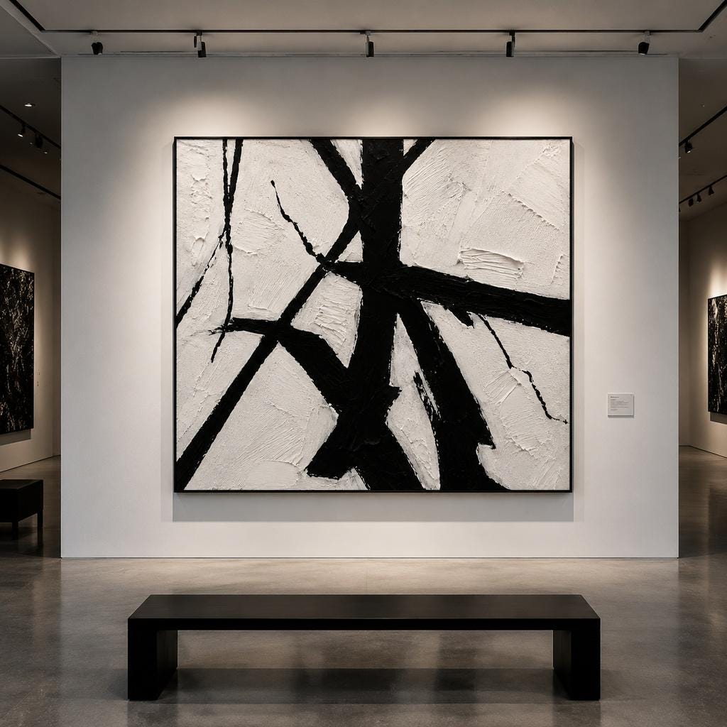 Textured Black White Abstract Canvas Art, Impasto Palette Knife Painting, Modern Monochrome Living Room Decor