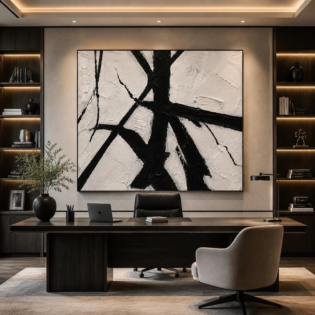 Textured Black White Abstract Canvas Art, Impasto Palette Knife Painting, Modern Monochrome Living Room Decor