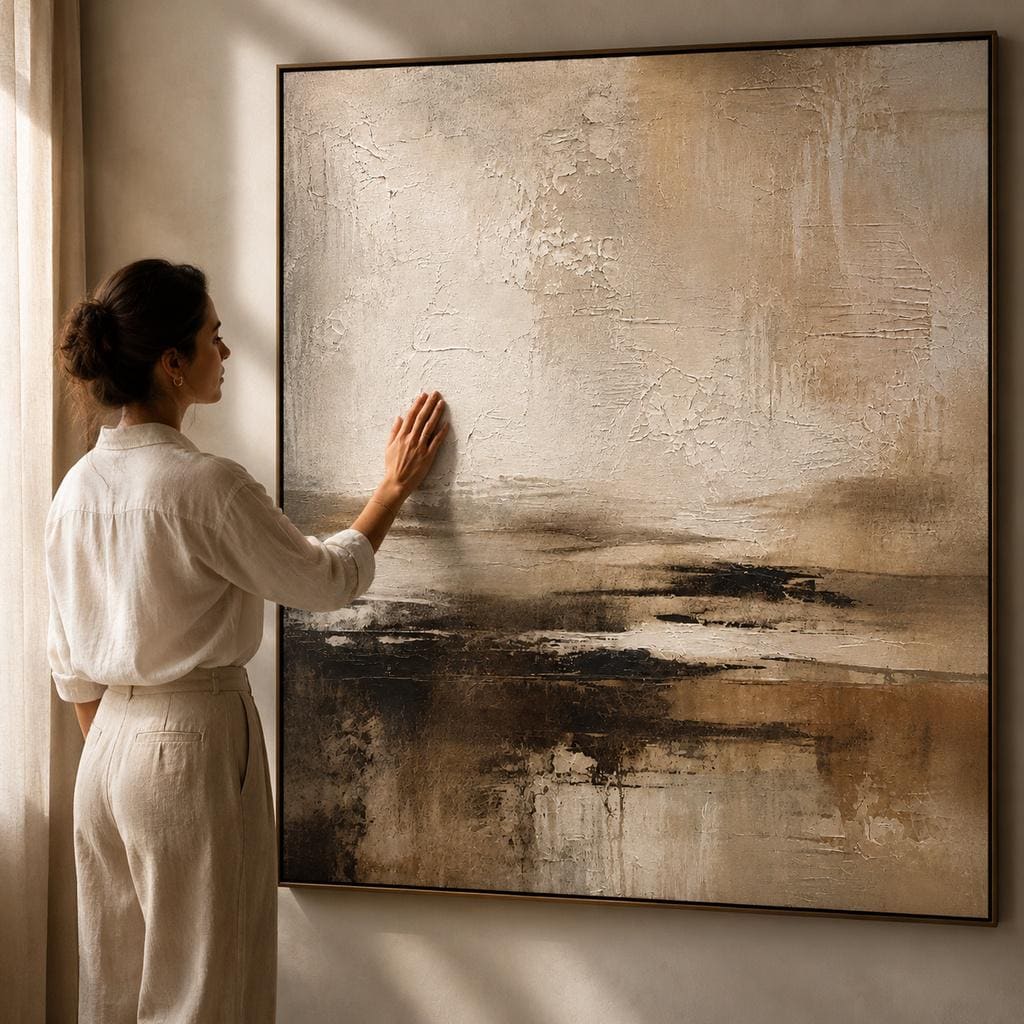 Moody Brown Textured Abstract Painting, Earthy Neutral Impasto Canvas Art