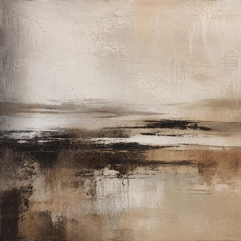 Moody Brown Textured Abstract Painting, Earthy Neutral Impasto Canvas Art