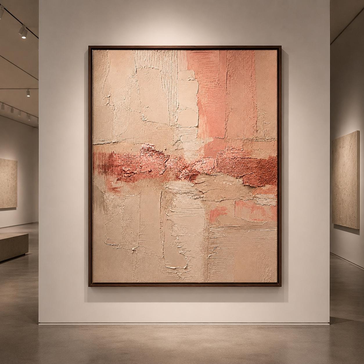 Blush Pink Textured Abstract Painting, Neutral Plaster Wall Art, Modern Minimalist Canvas, Japandi Luxury Decor