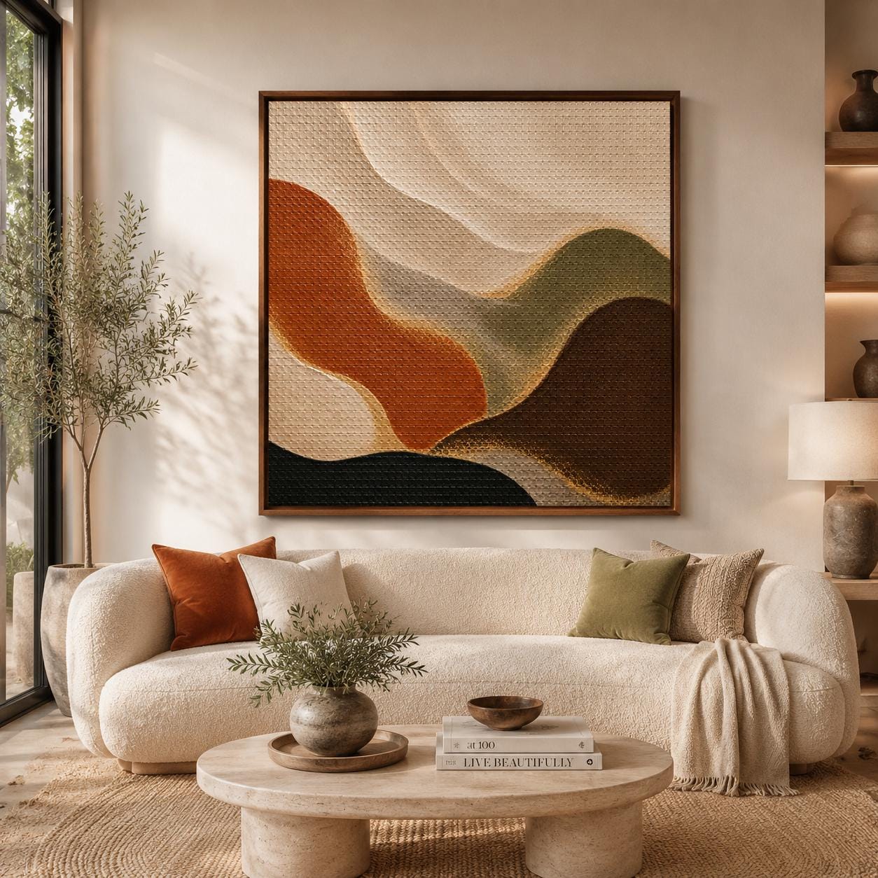 Earth Tone Abstract Wall Art, Organic Modern Canvas Painting, Terracotta Sage Green Artwork, Textured Minimalist Decor