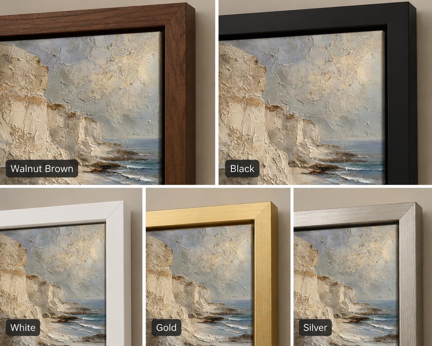 Coastal Cliff Wall Art, Textured Ocean Landscape Painting, Neutral Seascape Canvas, Beach Cliffs Impasto Artwork, Luxury Coastal Wall Decor