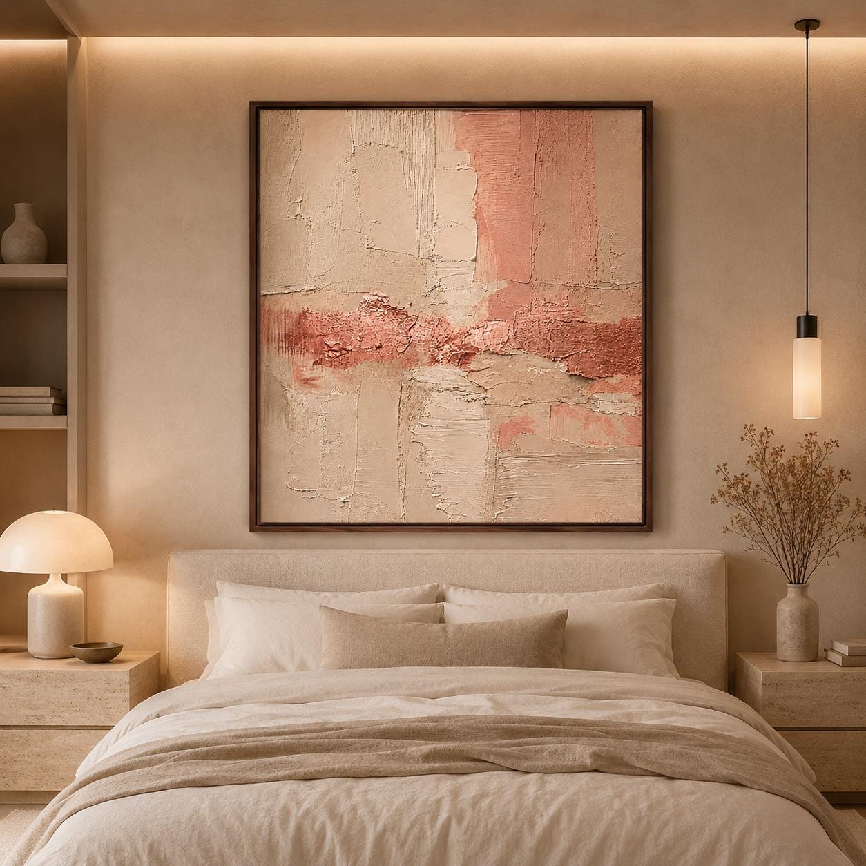 Blush Pink Textured Abstract Painting, Neutral Plaster Wall Art, Modern Minimalist Canvas, Japandi Luxury Decor
