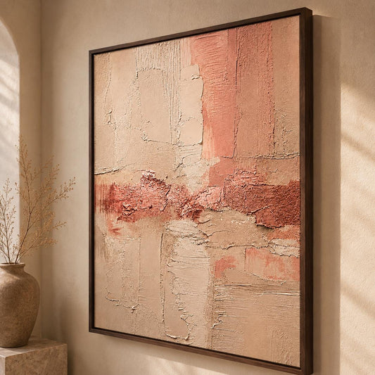 Blush Pink Textured Abstract Painting, Neutral Plaster Wall Art, Modern Minimalist Canvas, Japandi Luxury Decor