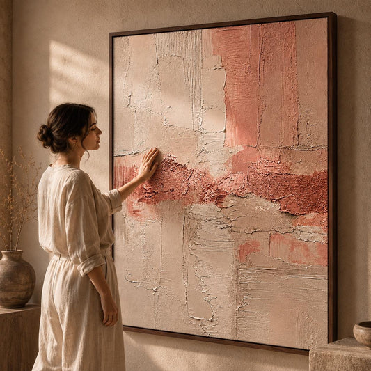 Blush Pink Textured Abstract Painting, Neutral Plaster Wall Art, Modern Minimalist Canvas, Japandi Luxury Decor