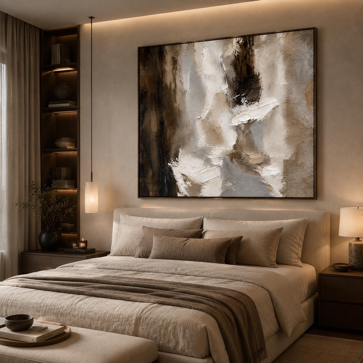 Textured Abstract Painting, Monochrome Canvas Wall Art, Impasto Neutral Decor