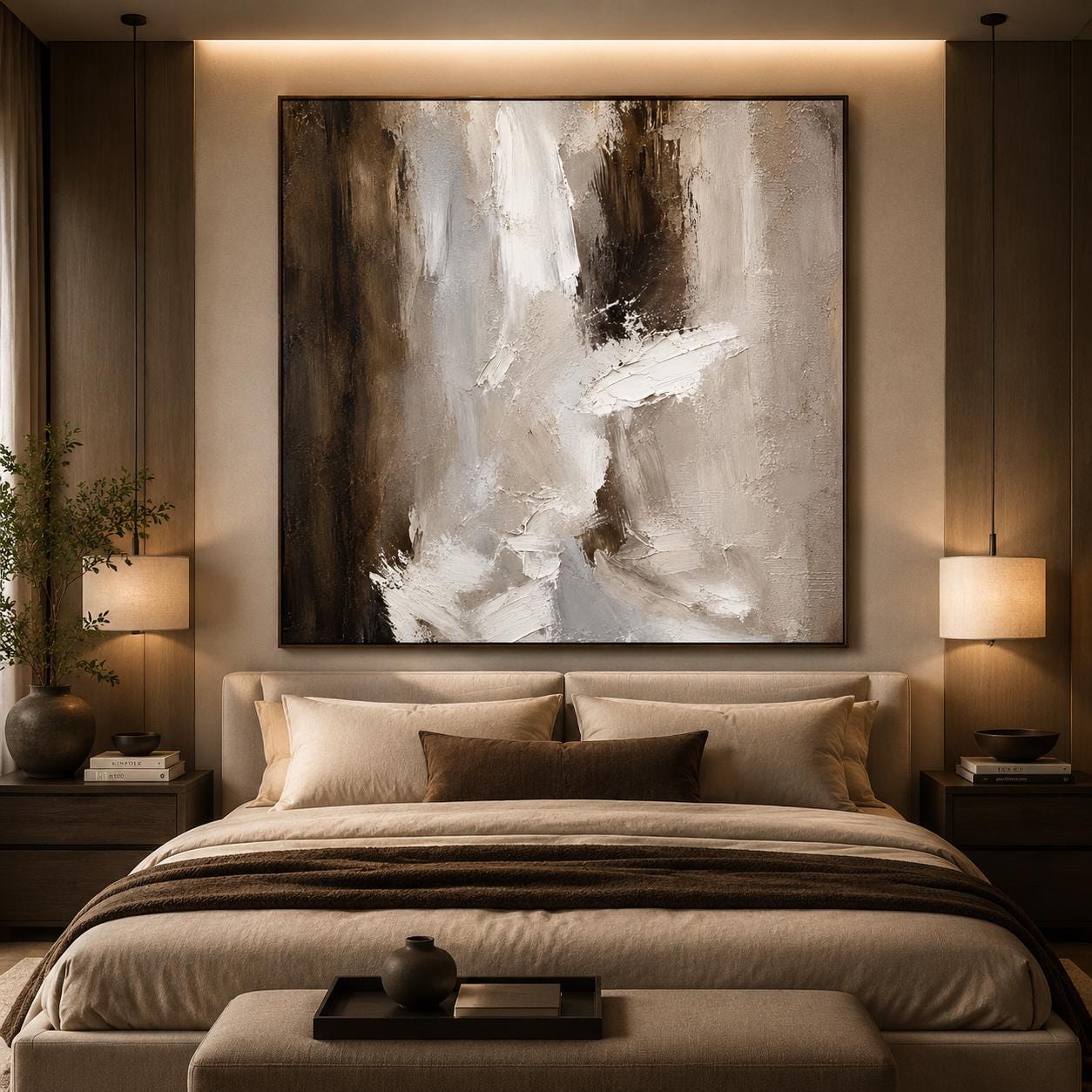 Textured Abstract Painting, Monochrome Canvas Wall Art, Impasto Neutral Decor