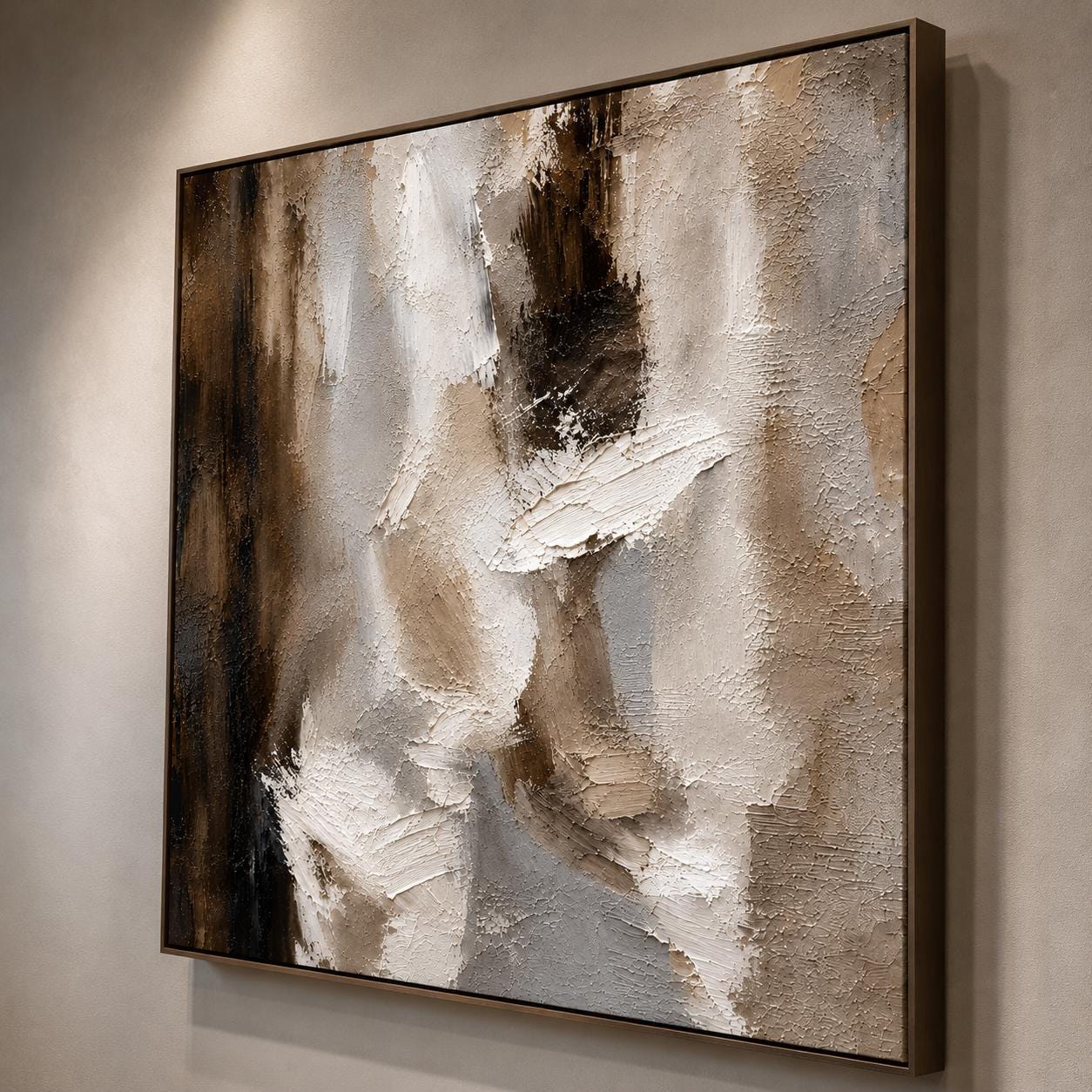 Textured Abstract Painting, Monochrome Canvas Wall Art, Impasto Neutral Decor