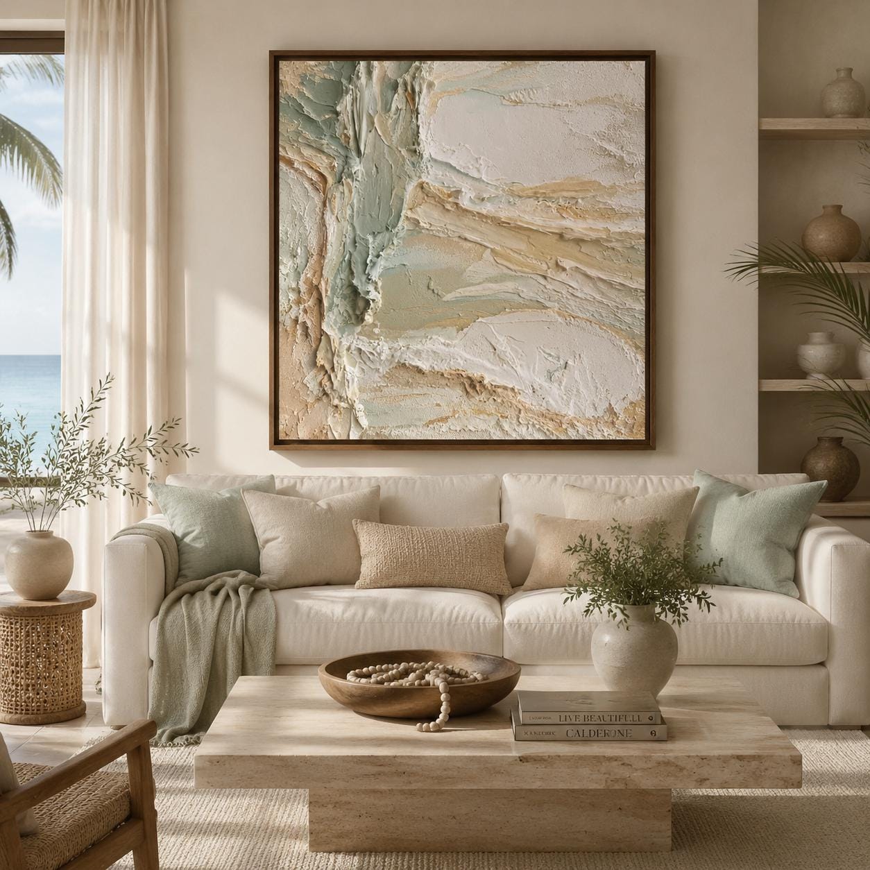 Coastal Textured Wall Art, Ocean Inspired Abstract Canvas Painting, Neutral Beach Plaster Artwork, Modern Coastal Wall Decor, Impasto Canvas