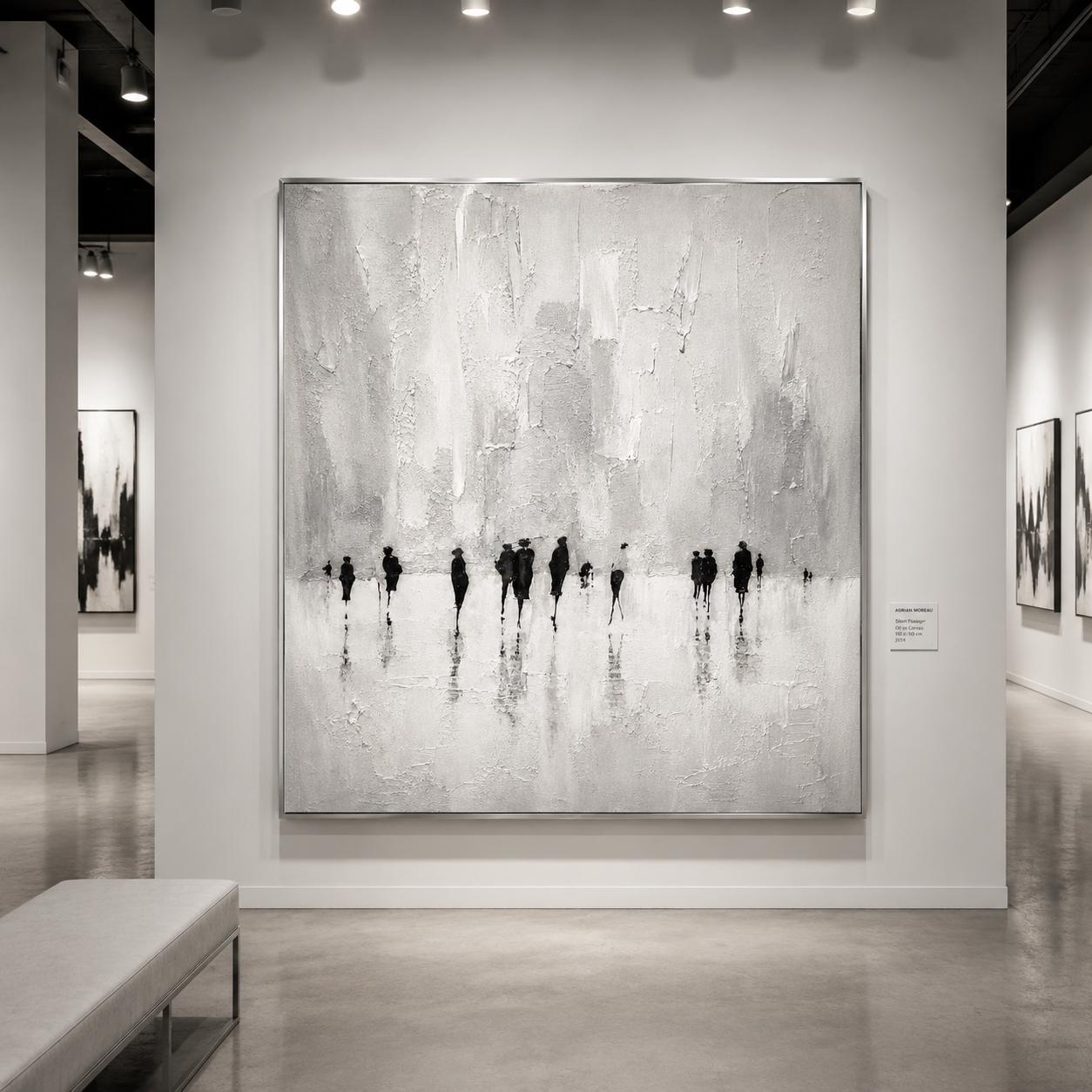 Black and White Abstract Figurative Painting, Minimalist Textured Wall Art, Modern Contemporary Canvas, Monochrome Human Silhouette Artwork