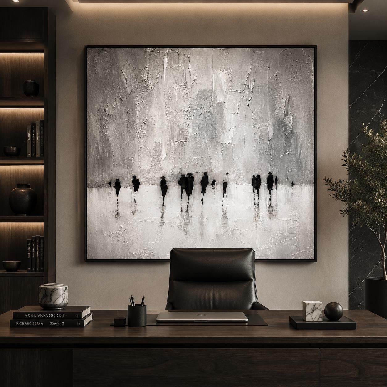 Black and White Abstract Figurative Painting, Minimalist Textured Wall Art, Modern Contemporary Canvas, Monochrome Human Silhouette Artwork