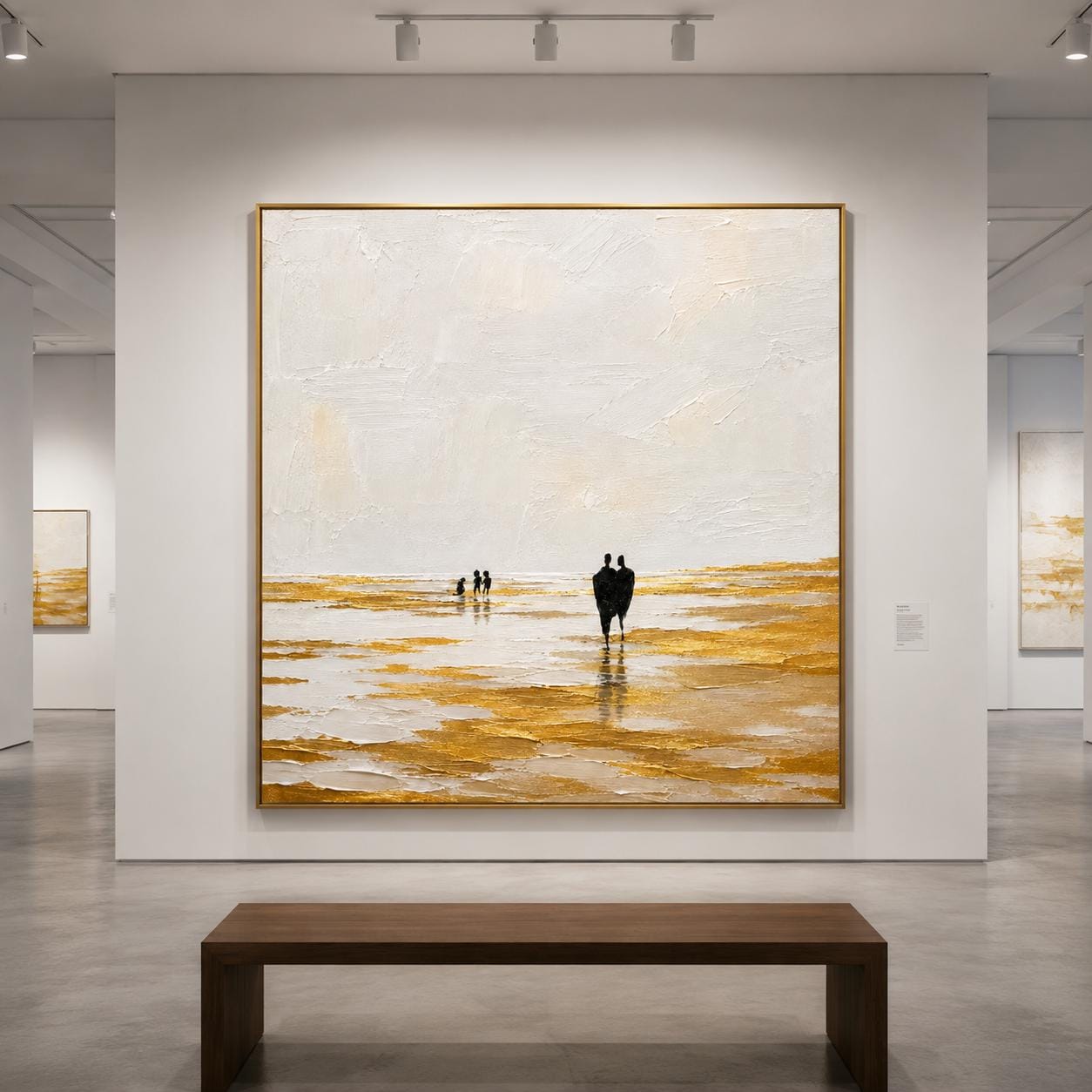 Gold Beach Abstract Painting, Textured Ocean Wall Art, Minimalist Coastal Canvas, Luxury Seascape Artwork, Black Figure Modern Decor
