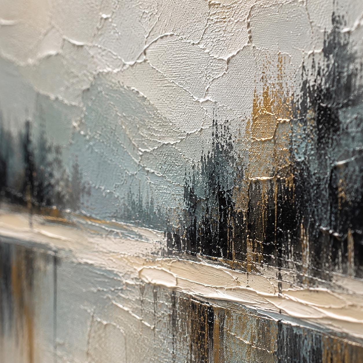 Abstract Landscape Wall Art, Textured Mountain Painting, Minimalist Nature Canvas, Neutral Modern Artwork, Contemporary Lake View Decor