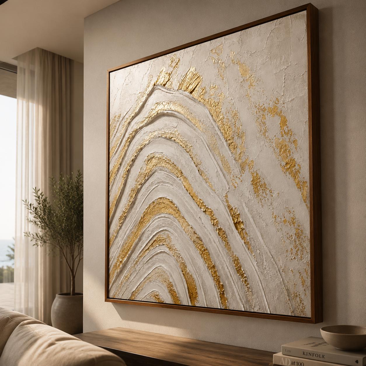White Gold Abstract Texture Art, Luxury Gold Leaf Wall Art, Modern Minimalist Canvas Painting, Neutral Impasto Artwork