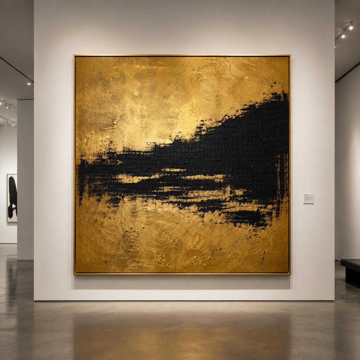 Black Gold Textured Abstract Painting, Luxury Gold Leaf Wall Art