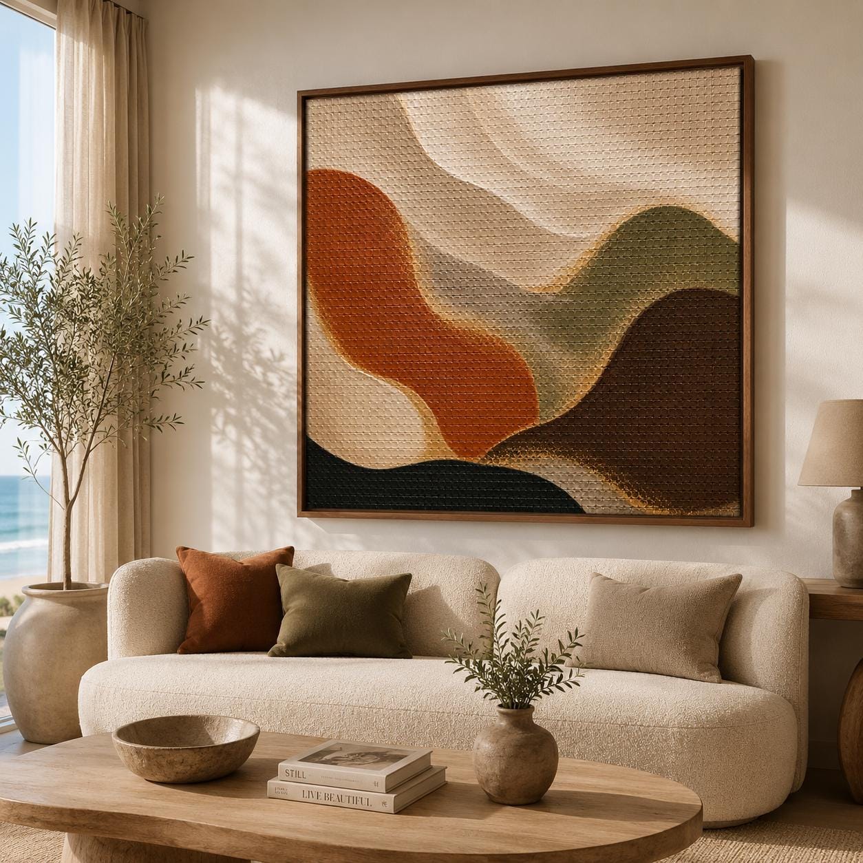 Earth Tone Abstract Wall Art, Organic Modern Canvas Painting, Terracotta Sage Green Artwork, Textured Minimalist Decor